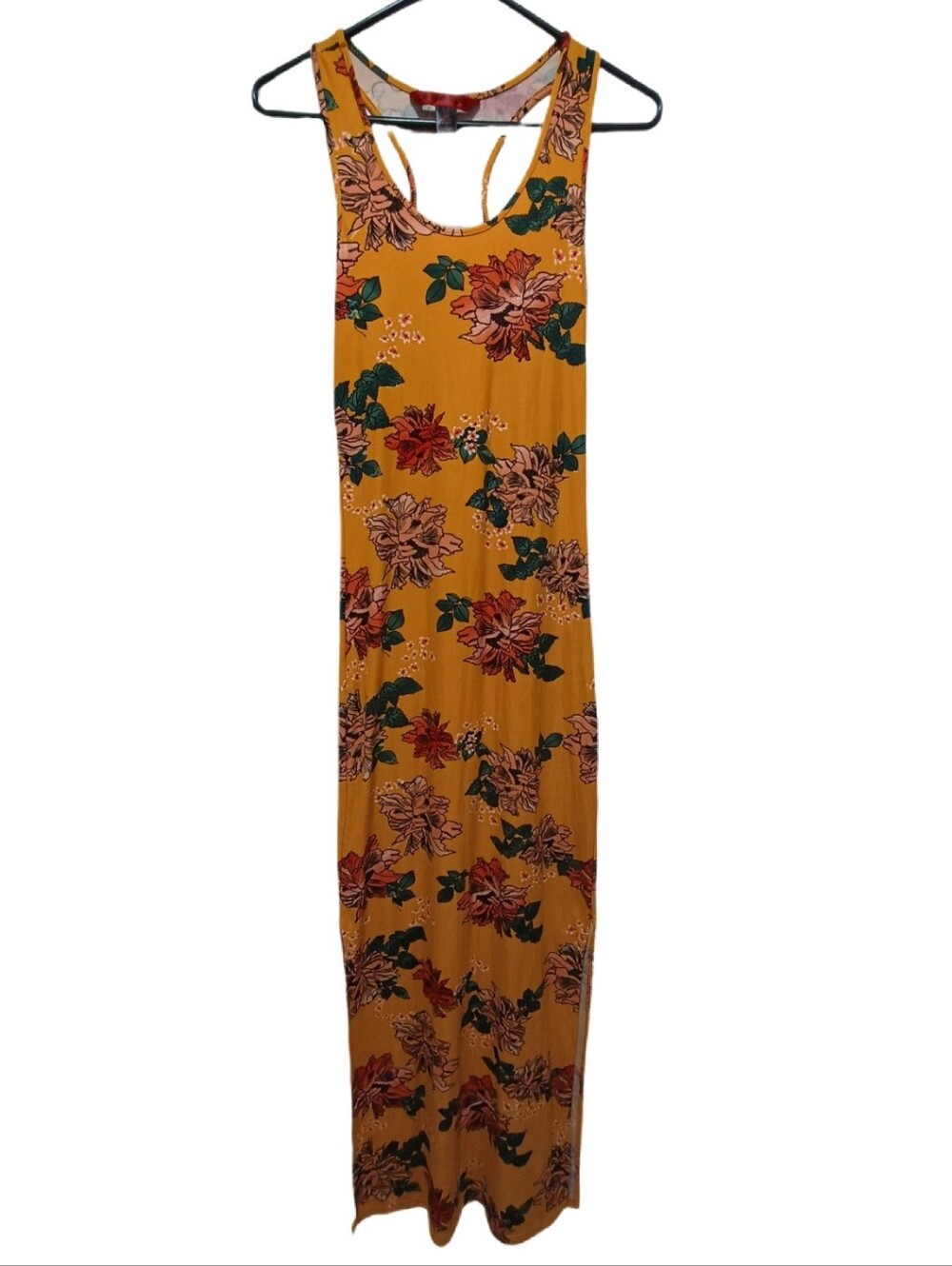 Hot Kiss Mustard Floral Maxi Dress - Sleeveless Tank